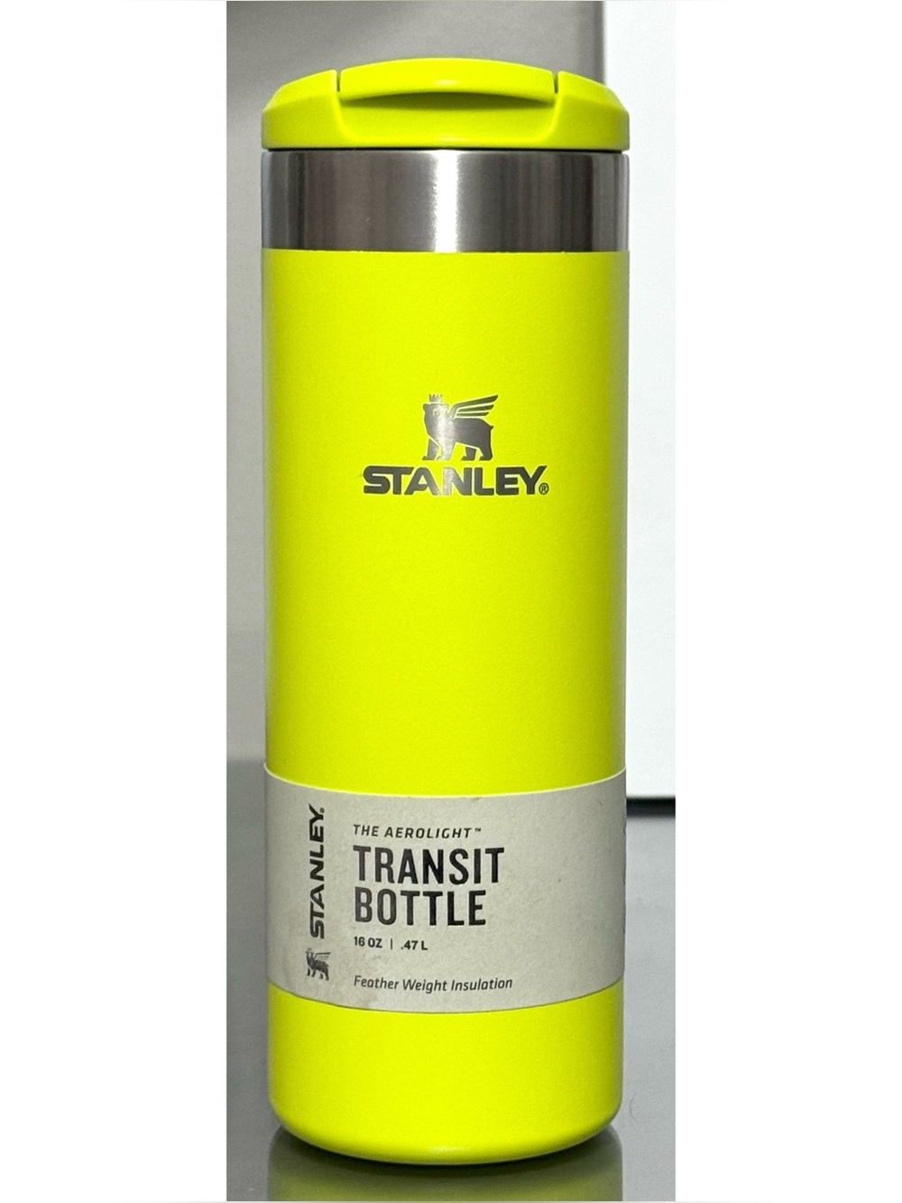 STANLEY AEROLIGHT STAINLESS STEEL 16OZ‎ TRANSIT BOTTLE, NEON YELLOW